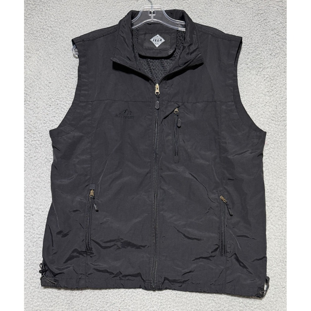 Jeep Spirit windbreaker full zip Vest Mens L Black 3 front Pockets see desc*